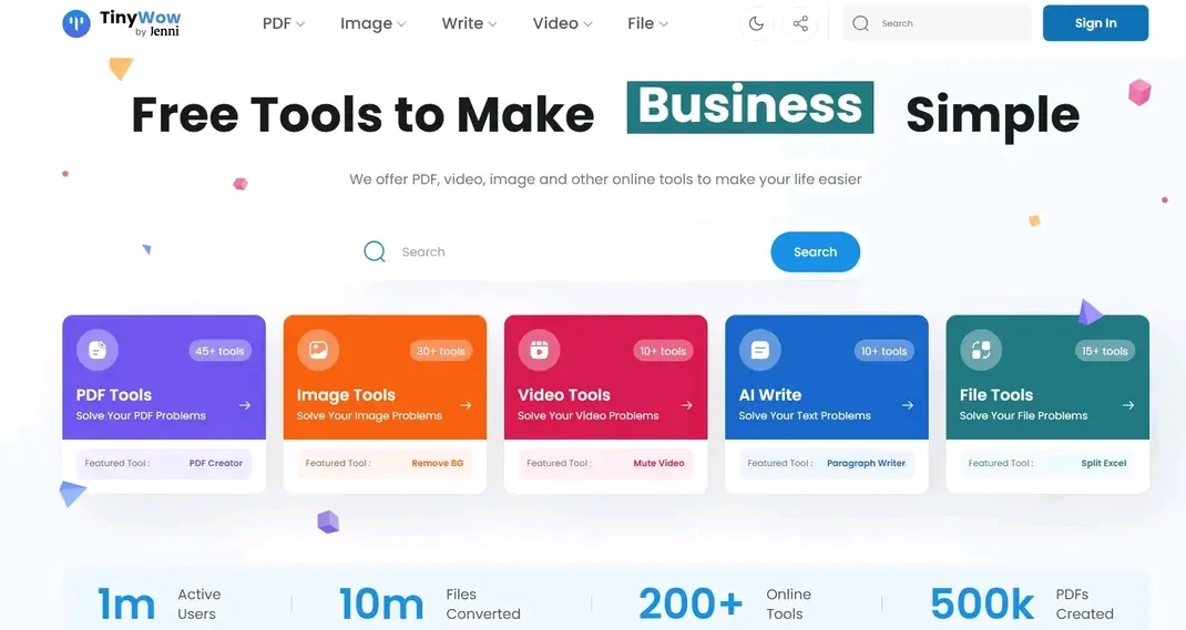 TinyWow: أدوات مجانية لتحرير ملفات PDF، الصور، الفيديو وإنشاء محتوى باستخدام الذكاء الاصطناعي.